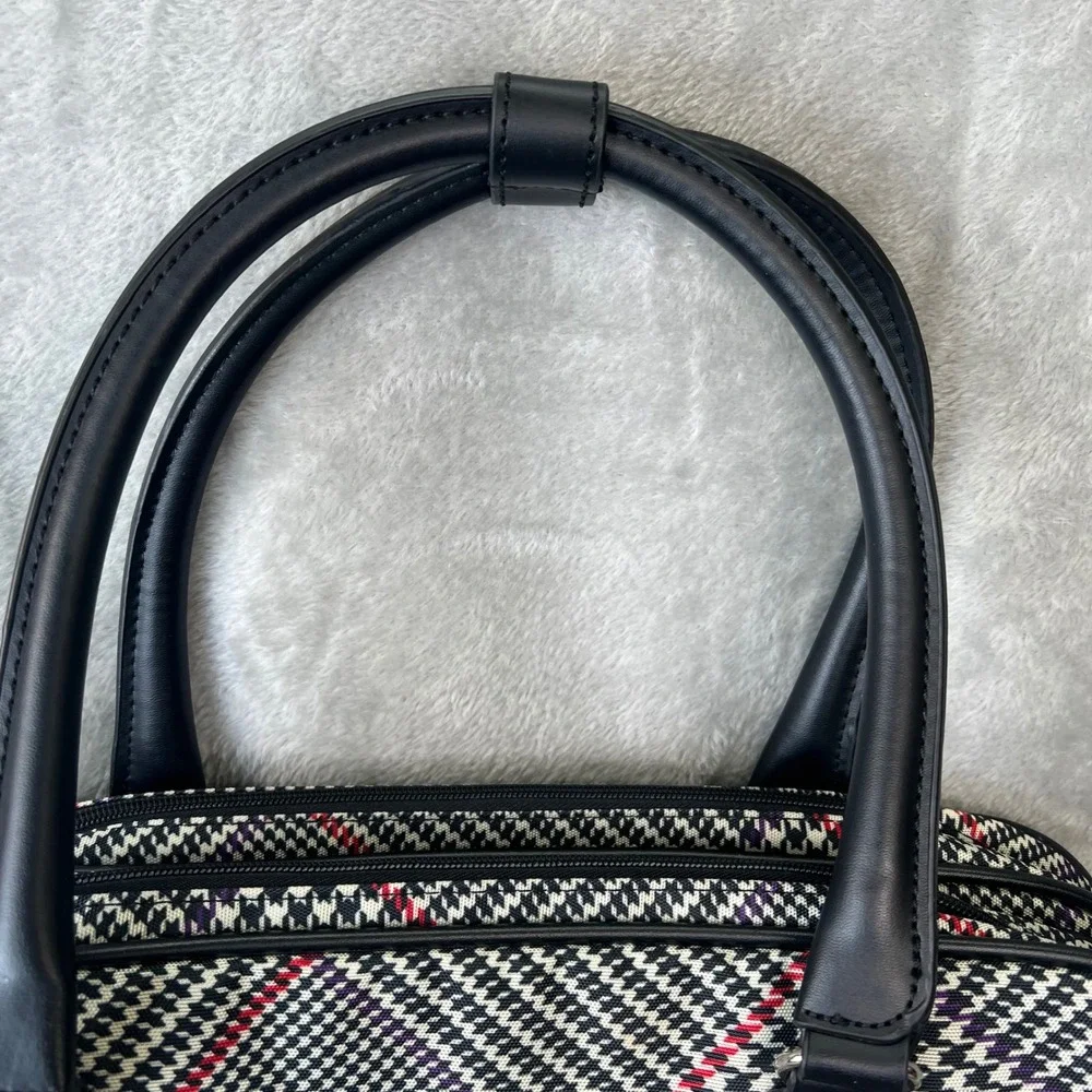 Chaps by Ralph Lauren Houndstooth Canvas/Leather Duffle‎ Bag Removable Strap